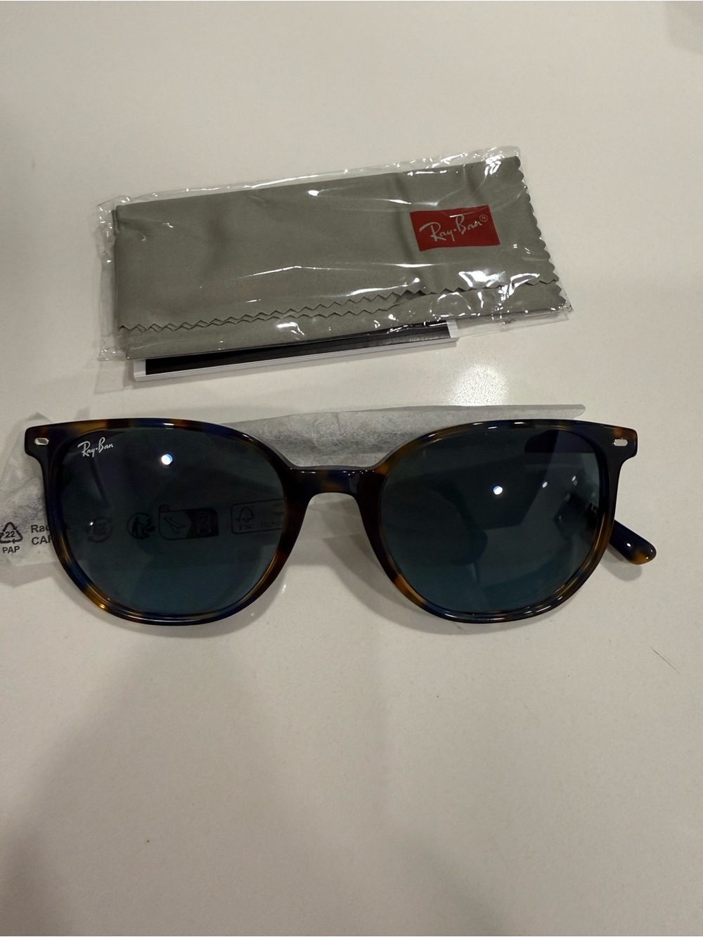 Ray-Ban Tortoiseshell Frame Sunglasses with Blue Lenses